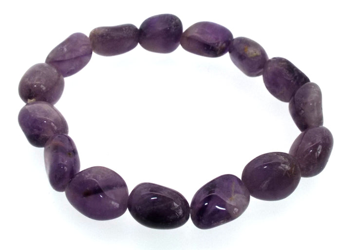 Amethyst Gemstone Smooth Pebble Elasticated Bracelet