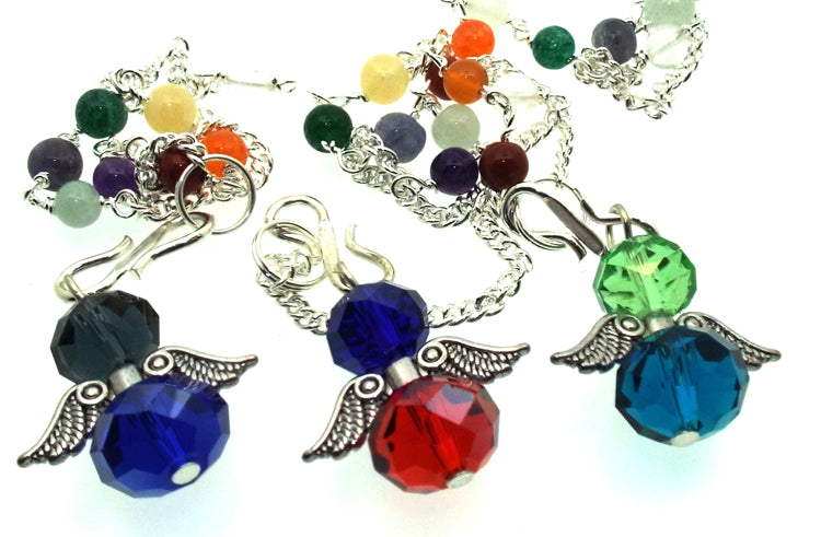 Assorted Colour Crystal Angel Charm Chakra Pendulum