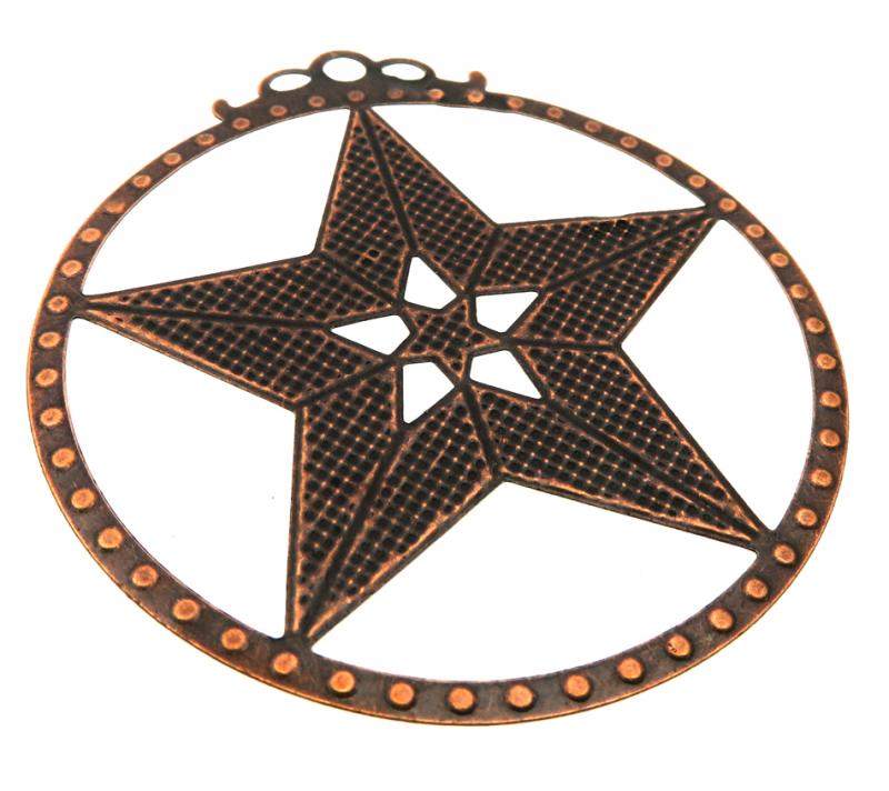 4x Brass Coloured Metal Five Pointed Star Charms