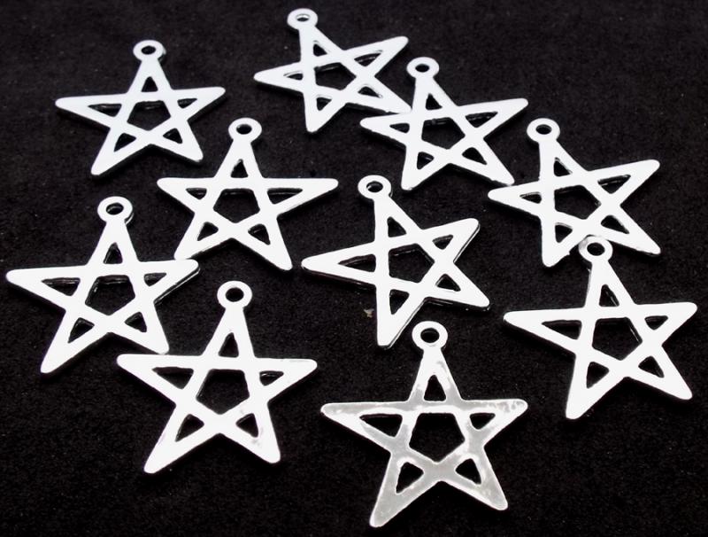 10x Silver Plated Five Pointed Star Charms