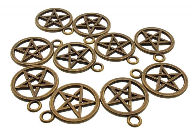 10x Brass Pentacle Metal Charms