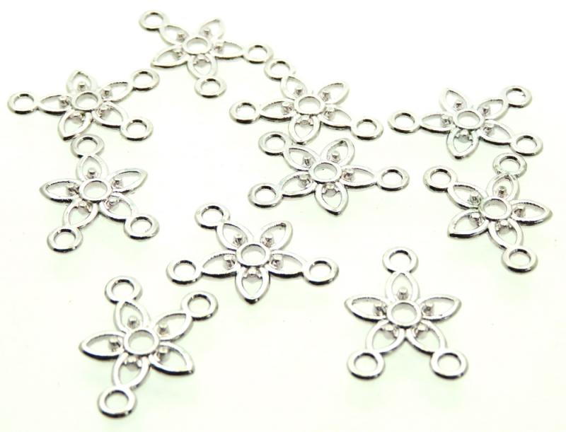 10x Silver Coloured Metal Flower Connector Charms