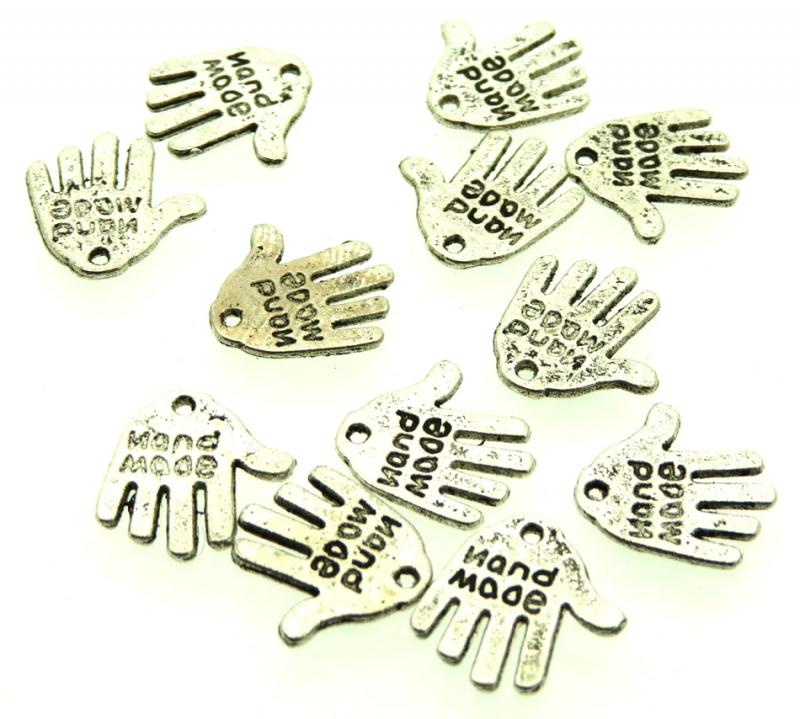12x Silver Coloured Metal Hand Made Text Hand Charms