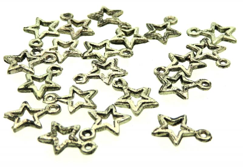 20x Silver Coloured Metal Little Star Charms