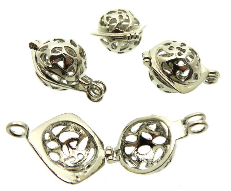 4x Silver Coloured Metal Ball Cage Charms
