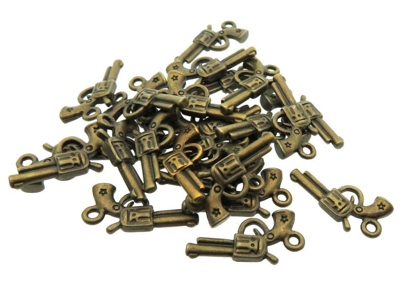 24x Brass Coloured Handgun Metal Charms