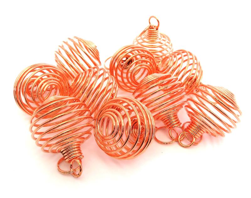 10x Copper Plated Large Spiral Cages for Crystals and Gemstones