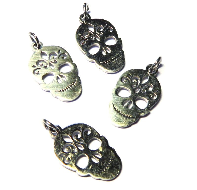 4x Silver Coloured Metal Candy Skull Charms