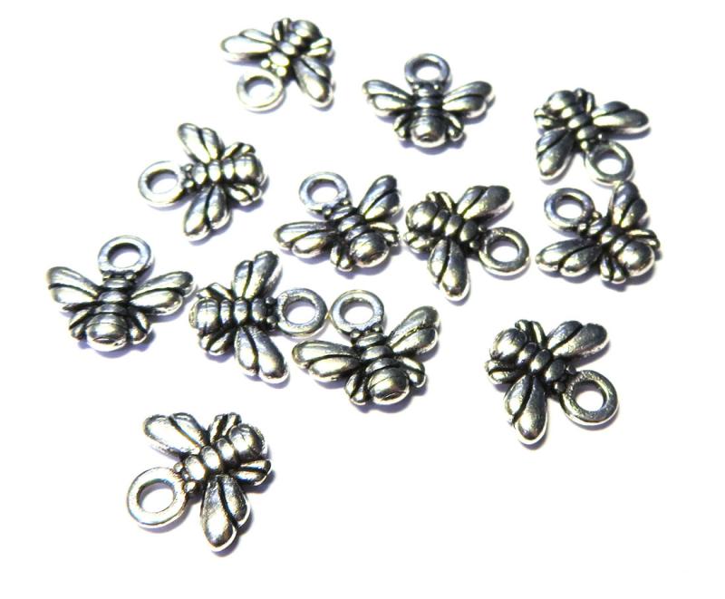 12x Silver Coloured Metal Bee Charms