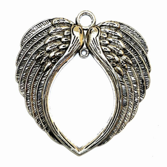 1x Silver Coloured Metal Large Angel Wing Charm