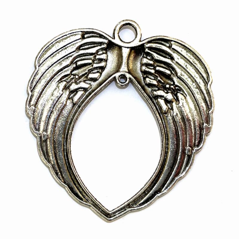 1x Silver Coloured Metal Large Angel Wing Charm