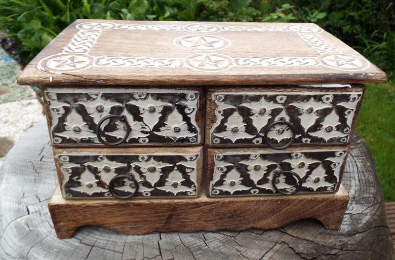 Wooden Rectangular Four Drawer Pentacle Altar Cupboard
