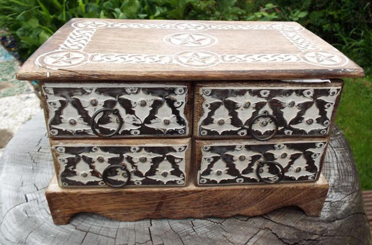 Wooden Rectangular Four Drawer Pentacle Altar Cupboard