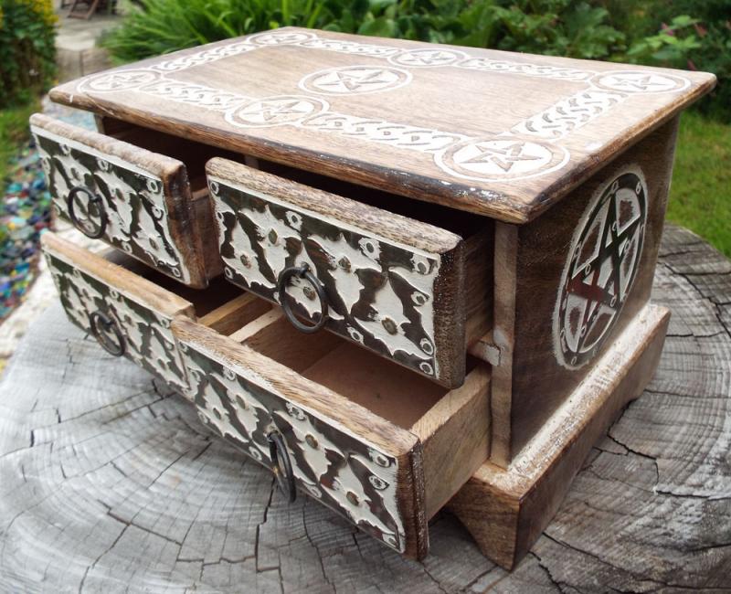 Wooden Rectangular Four Drawer Pentacle Altar Cupboard