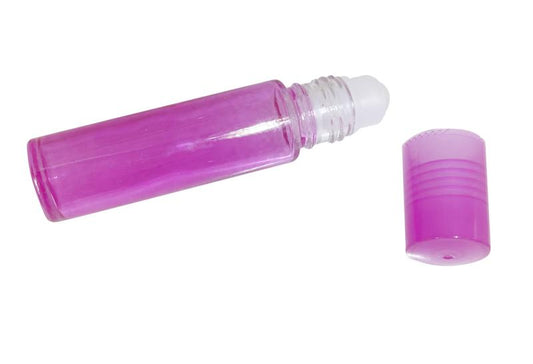 1x 10ml Pink Coloured Glass Roll On Bottle