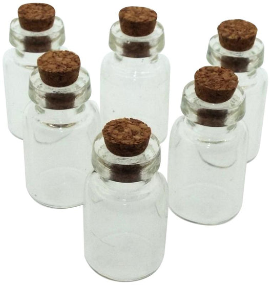 6x Clear Fillable Empty Glass Witch Charm Bottles