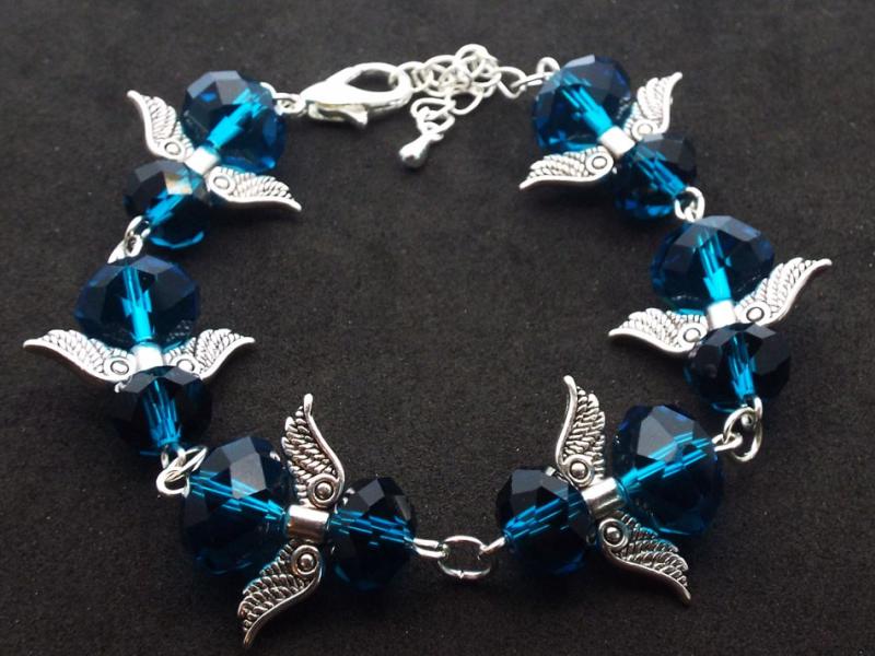 Dark Blue Coloured Crystal Glass Guardian Angel Bracelet