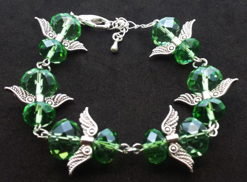 Green Coloured Crystal Glass Guardian Angel Bracelet