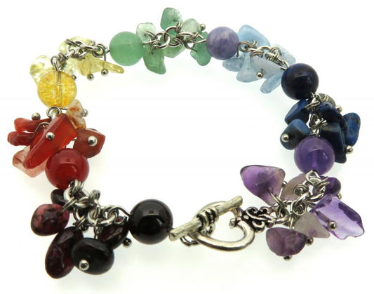 Chakra Gemstone Cluster Bead Toggle Bracelet
