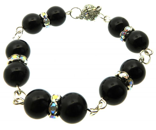 10mm Jet Bead and Swarovski Magnetic Clasp Bracelet