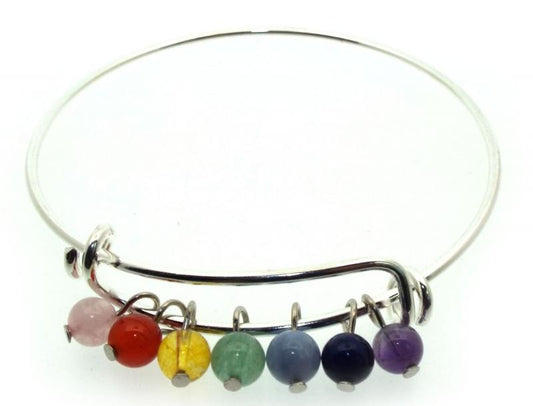 Adjustable Gemstone Chakra Charm Bangle Bracelet