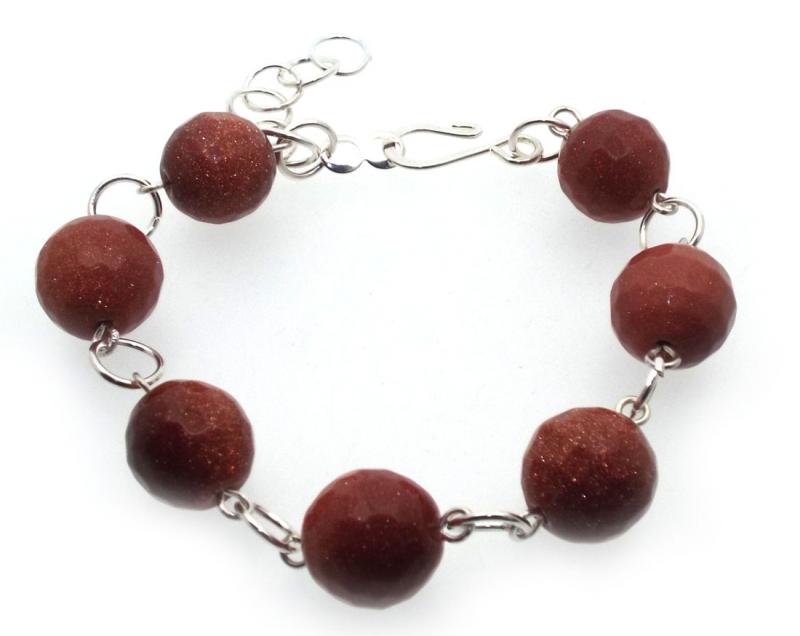 Faceted Goldstone Gemstone Bead Bracelet