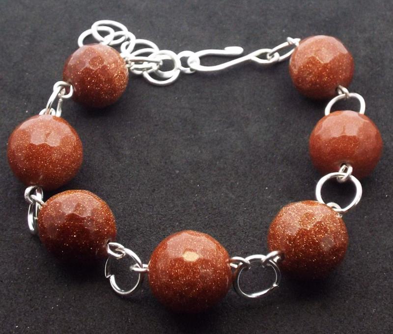 Faceted Goldstone Gemstone Bead Bracelet