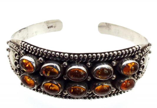 Tibetan Amber Sterling Silver Bracelet