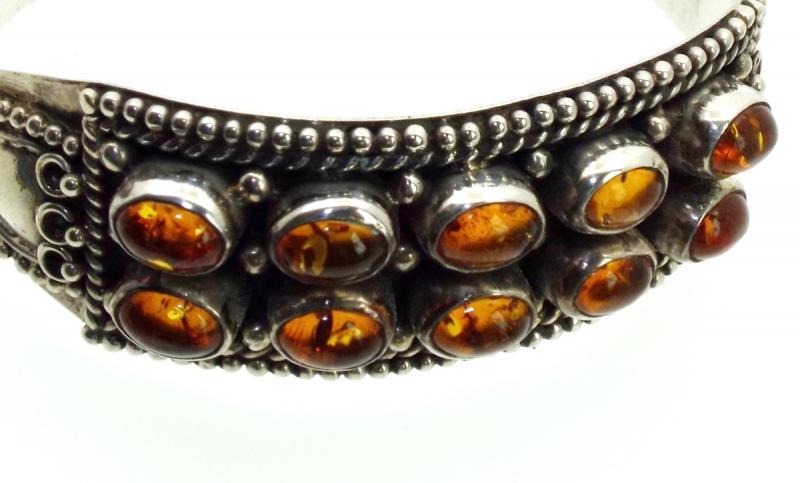 Tibetan Amber Sterling Silver Bracelet