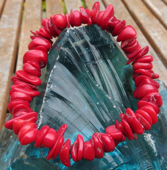 Red Coral Gemstone Chip Bracelet