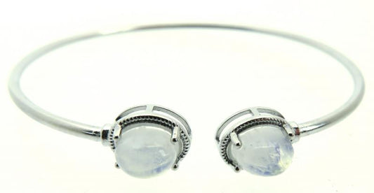 Rainbow Moonstone Sterling Silver Open Bangle