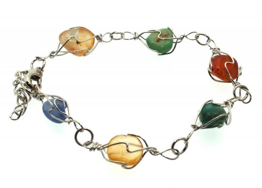 Colourful Indian Agate Gemstone Wire Wrapped Bracelet