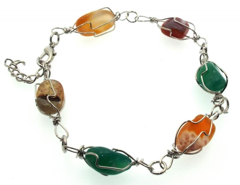 Colourful Indian Agate Gemstone Wire Wrapped Bracelet