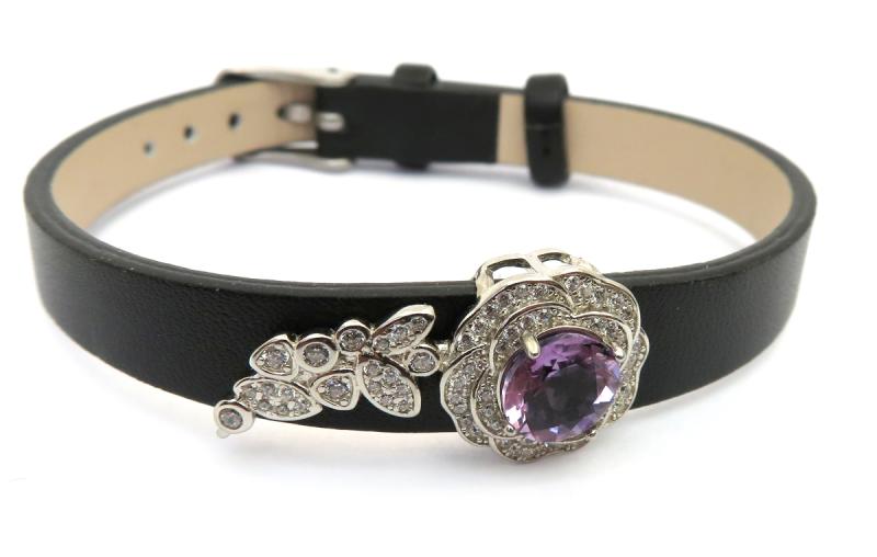 Amethyst 925 Silver Vegan Leather Bracelet