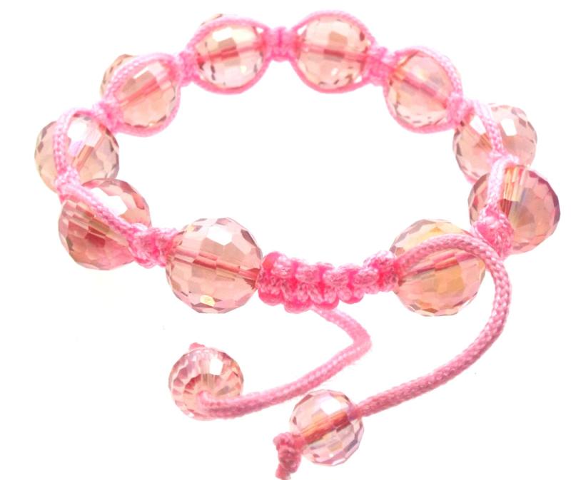 Pink Glass Crystal Bead adjustable Macrame Bracelet