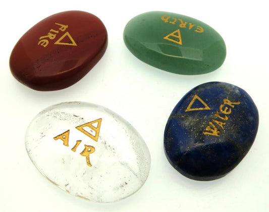 Carved Gemstone Earth Air Fire Water Cabochon Set