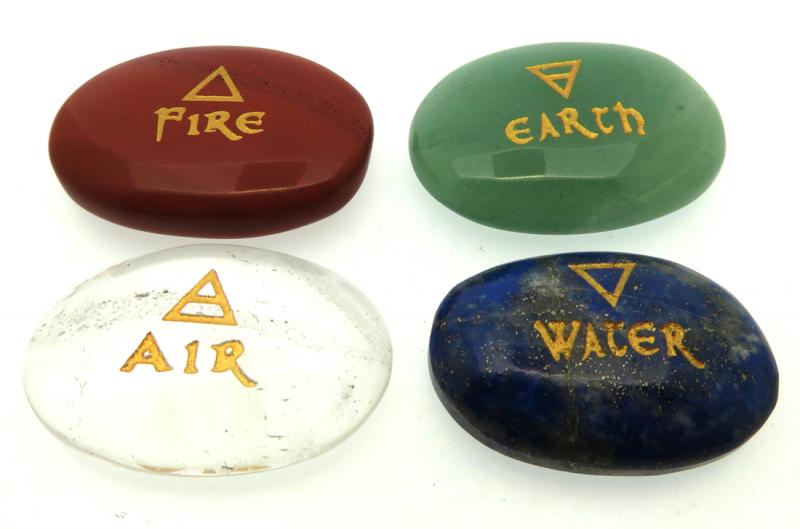 Carved Gemstone Earth Air Fire Water Cabochon Set