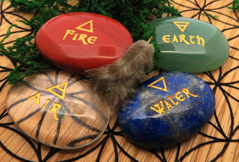 Carved Gemstone Earth Air Fire Water Cabochon Set
