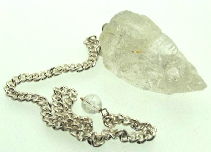 Clear Quartz Hand Knapped Gemstone Pendulum