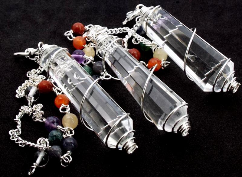 Clear Quartz Double Terminated Spiral Chakra Pendulum
