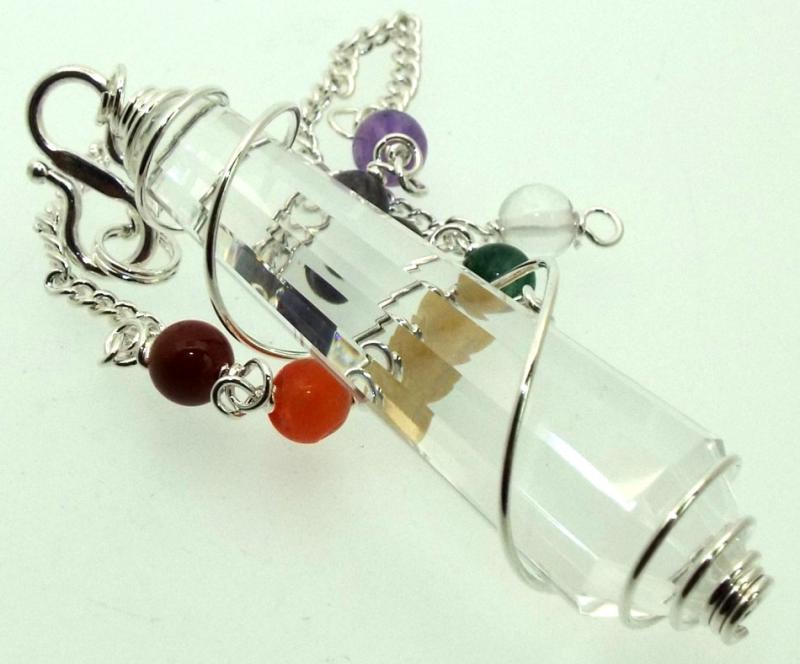 Clear Quartz Double Terminated Spiral Chakra Pendulum