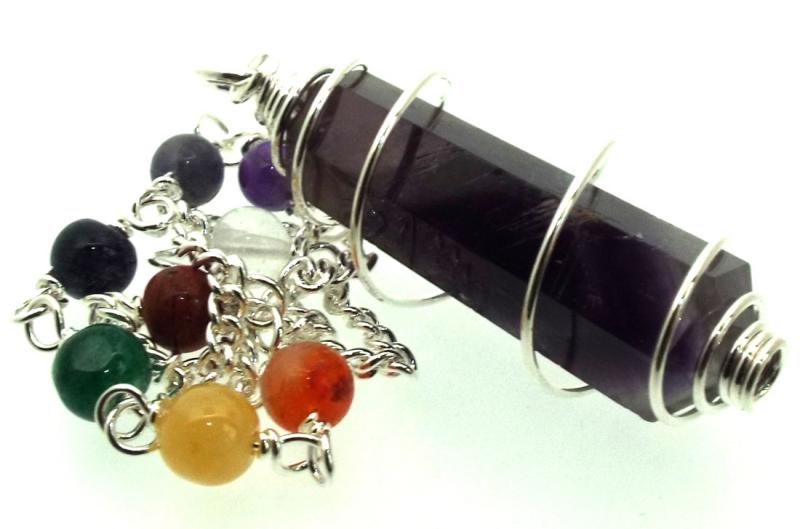 Chevron Amethyst Double Terminated Spiral Chakra Pendulum