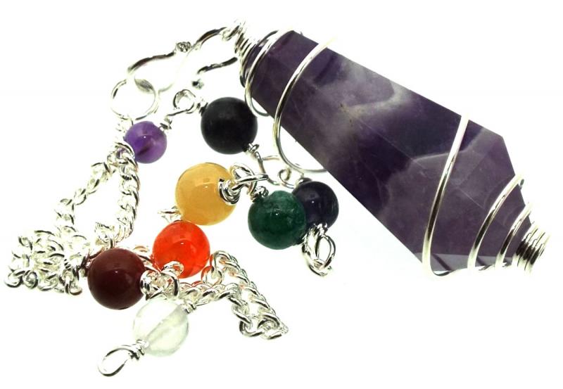 Chevron Amethyst Double Terminated Spiral Chakra Pendulum