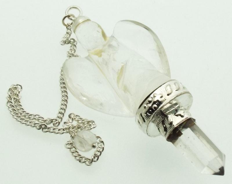 Clear Quartz Gemstone Carved Angel Pendulum