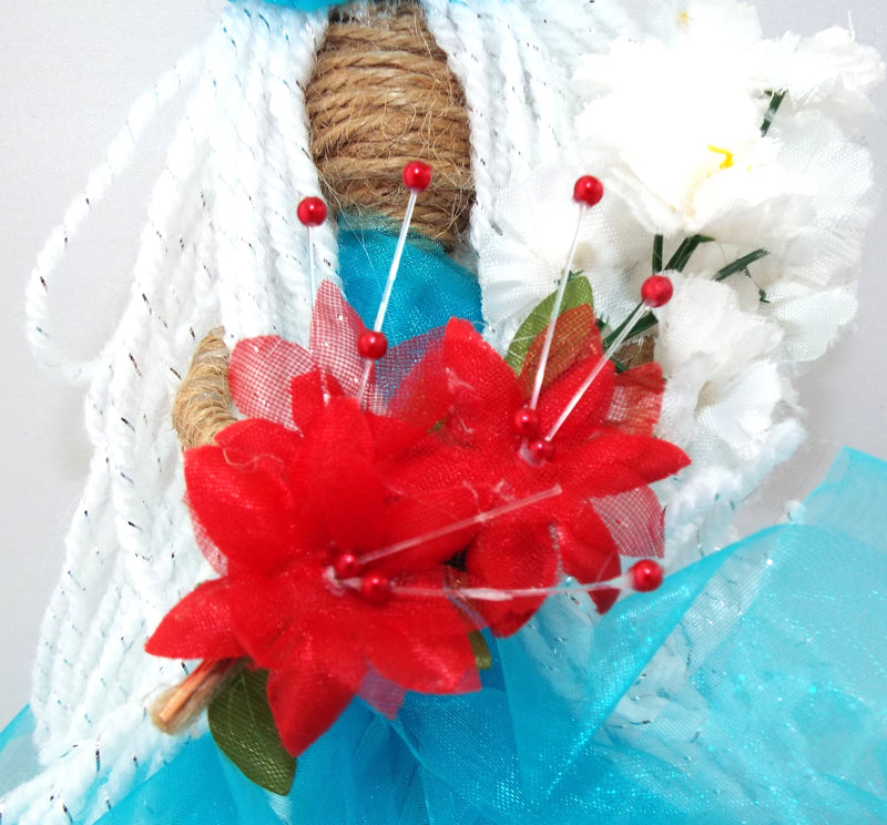 Hand Crafted Hanging Aqua Flower Maiden Doll