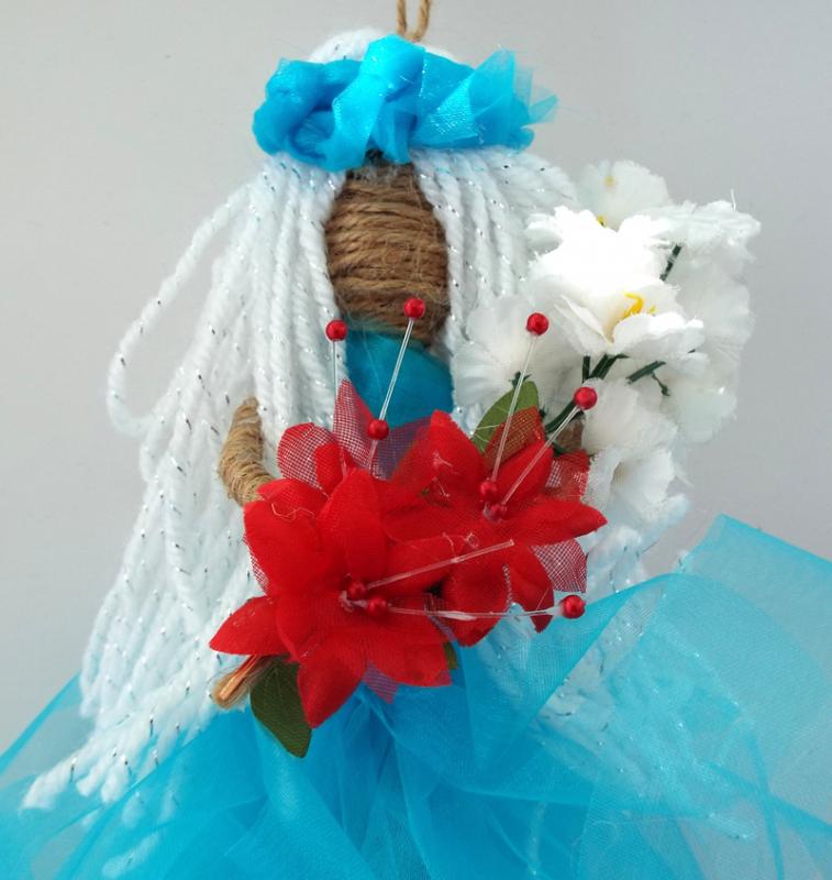 Hand Crafted Hanging Aqua Flower Maiden Doll