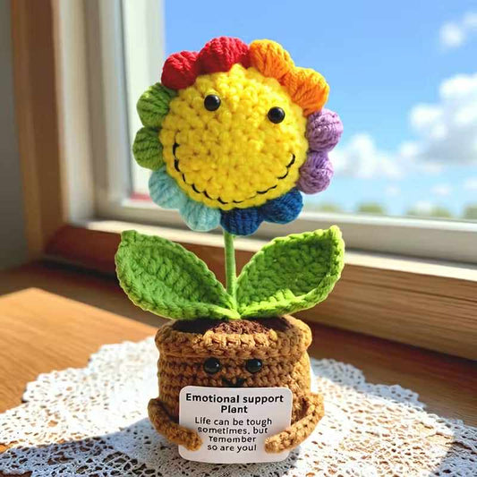 Rainbow Crochet Sunflower Emotional Support Plant
