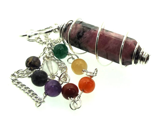 Rhodonite Gemstone Double Terminated Chakra Pendulum
