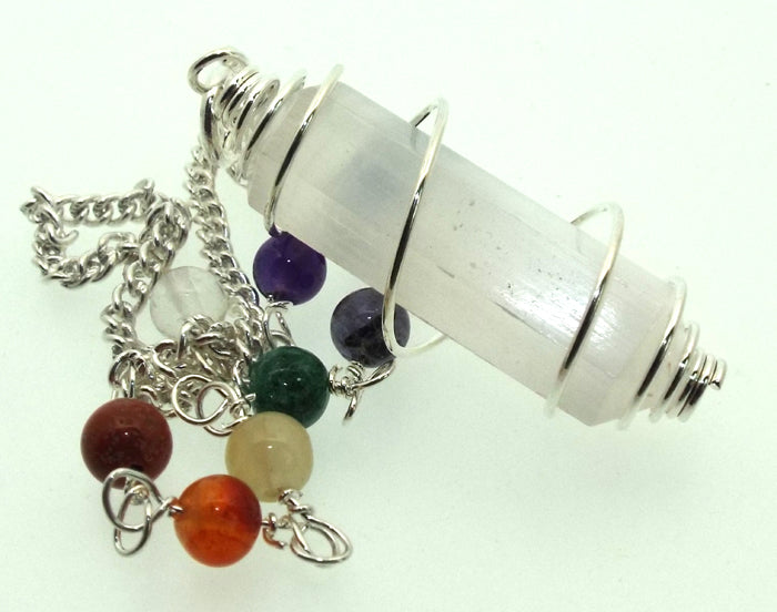 Selenite Gemstone Double Terminated Chakra Pendulum
