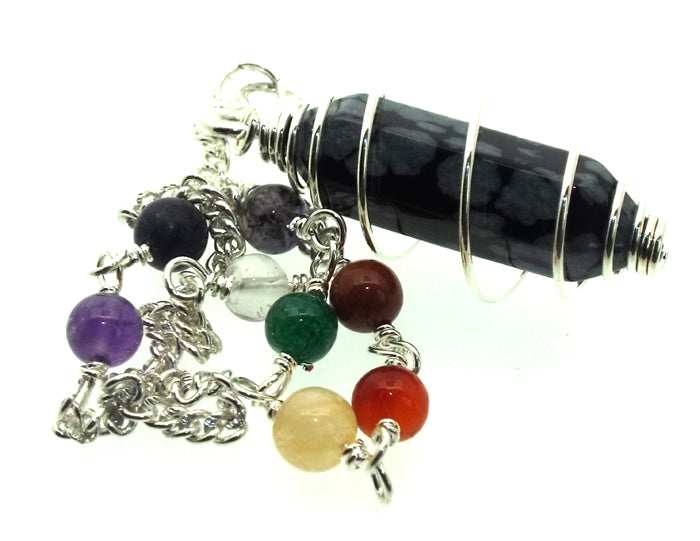 Snowflake Obsidian Gemstone Double Terminated Chakra Pendulum